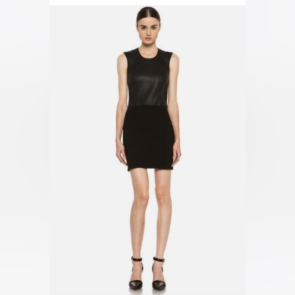 Helmet Lang Leather Knit Mini Dress LBD Little Black Dress Size Small